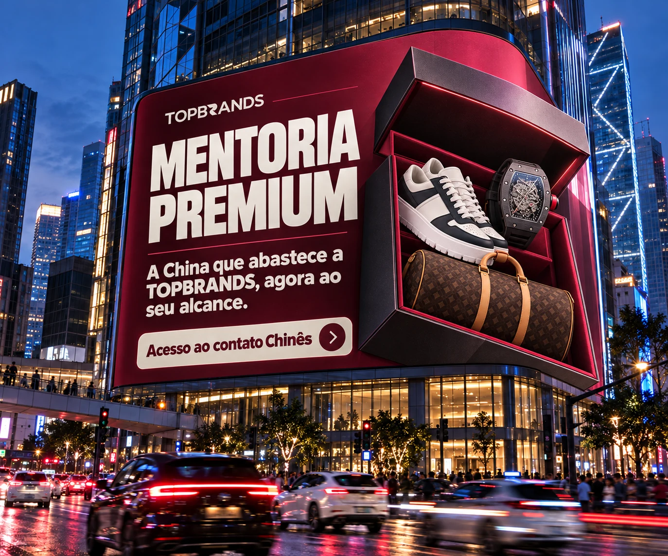 Capa da Mentoria Premium em um painel urbano de Shenzhen